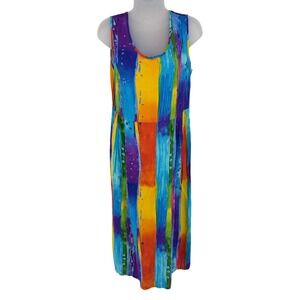VTG Jams World Waterfall Dress Women Small Rainbow Hawaii Artsy Midi